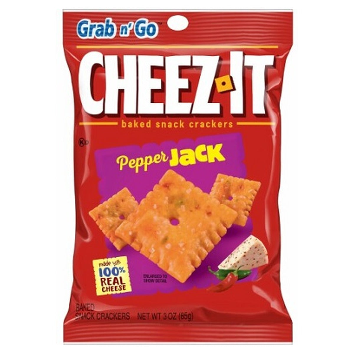 Cheez-It Pepper Jack Baked Snack Crackers 3oz 6ct pack — full package