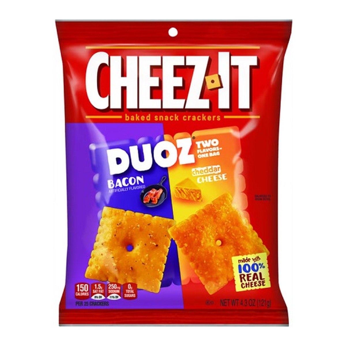 Cheez-It Duoz Bacon Cheddar Cheese 4.3oz 6ct pack — full package