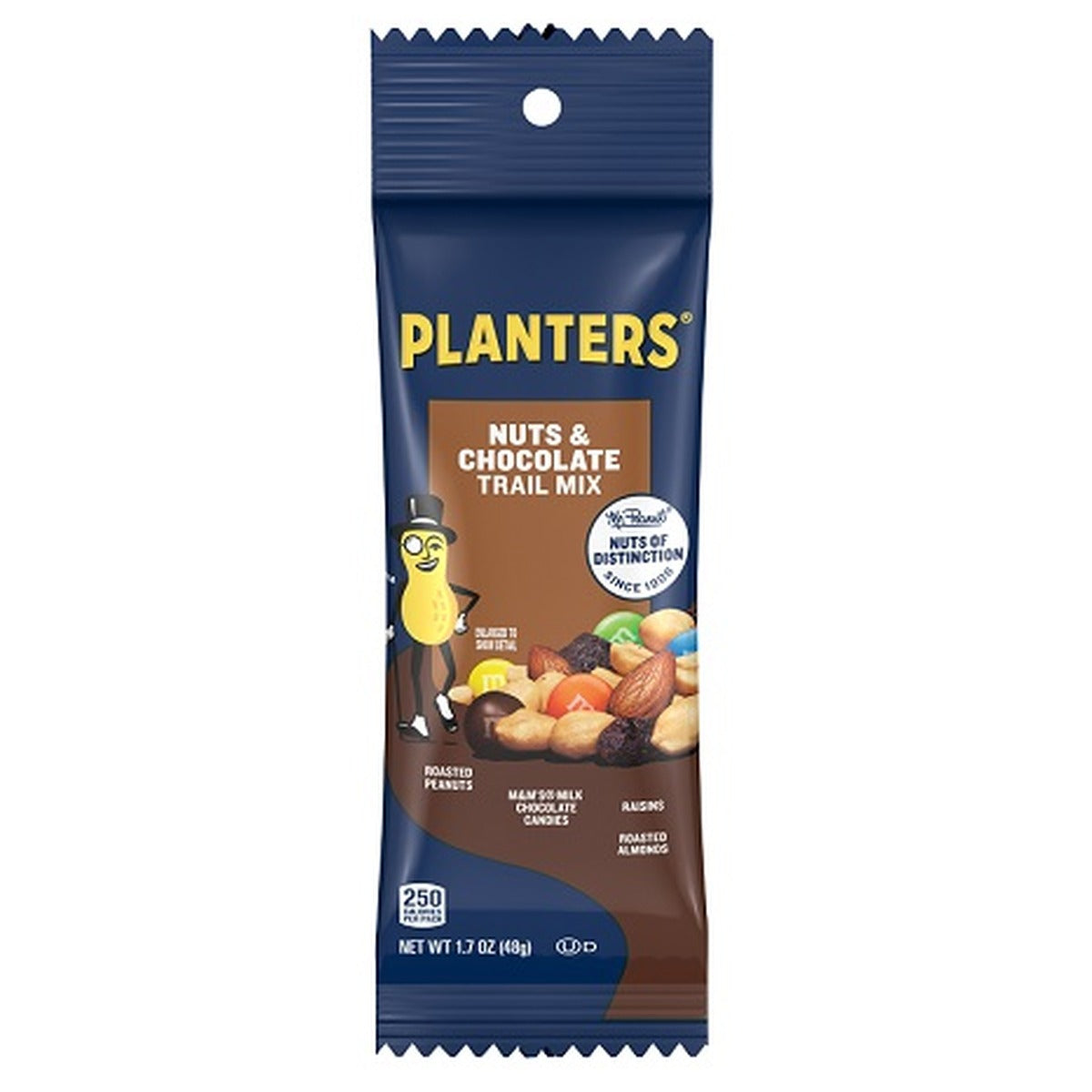 Planters Trail Mix Milk Nuts & Chocolate Tube 1.5oz 18ct pack — full package