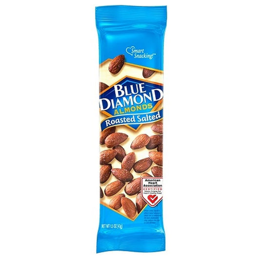 Blue Diamond Almonds Roasted Salted Tube 1.5oz 12ct pack — full package