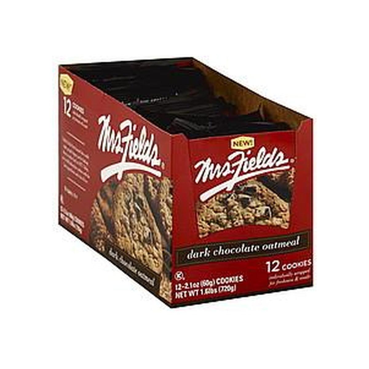 Mrs. Fields Dark Chocolate Oatmeal Cookies 2.1oz 12ct pack — full package