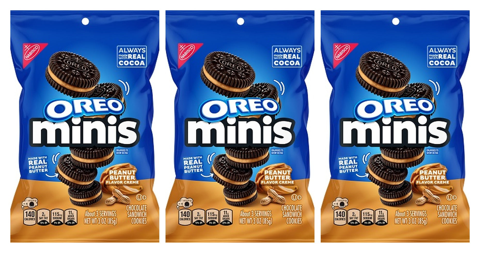 Oreo Mini Peanut Butter Creme Cookies 3oz Big Bags — 3-Pack
