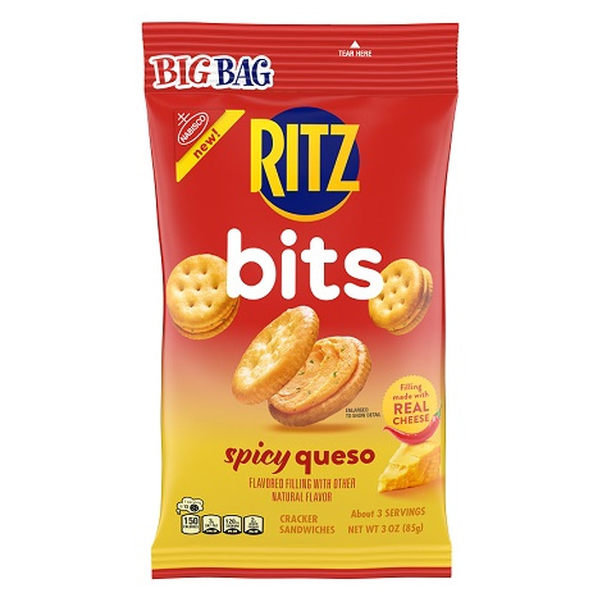 Nabisco Ritz Bits Spicy Queso 3oz pack — full package