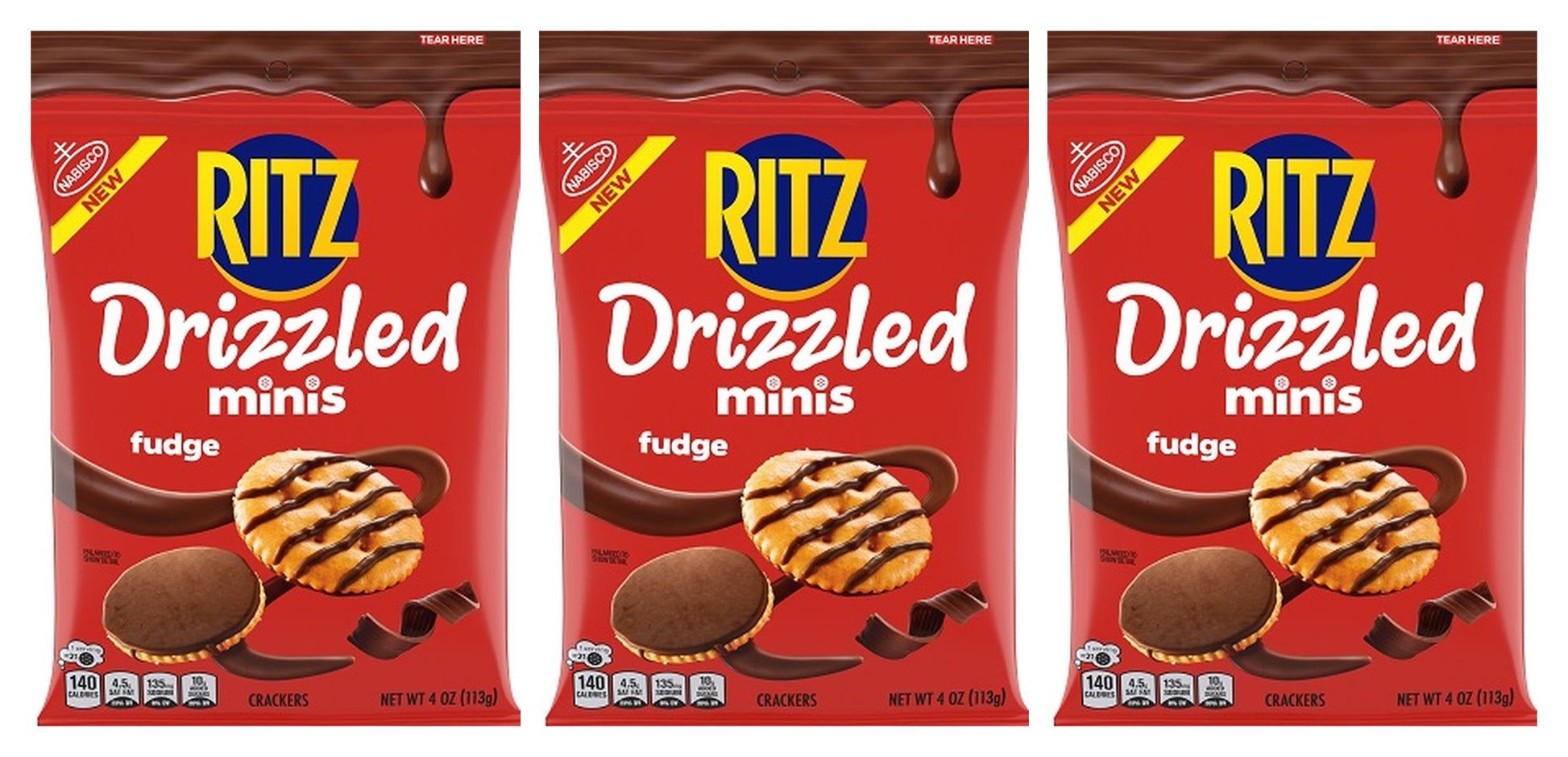 Ritz Drizzled Minis Fudge Crackers 4oz Big Bags — 3-Pack