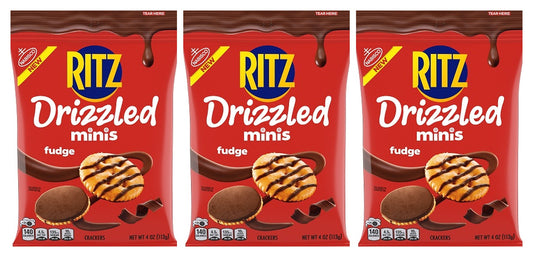 Ritz Drizzled Minis Fudge Crackers 4oz Big Bags — 3-Pack