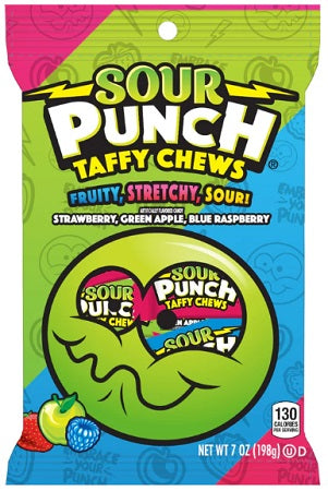 Sour Punch Taffy Chews 7oz Peg Bags — Case of 12 — Capital pack shot