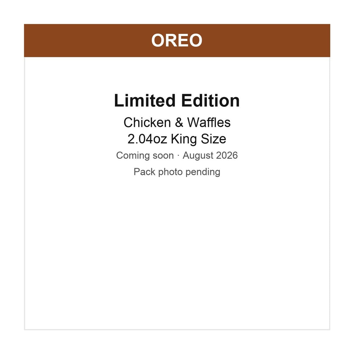 Oreo Limited Edition Chicken & Waffles King Size 2.04oz 12ct pack — full package