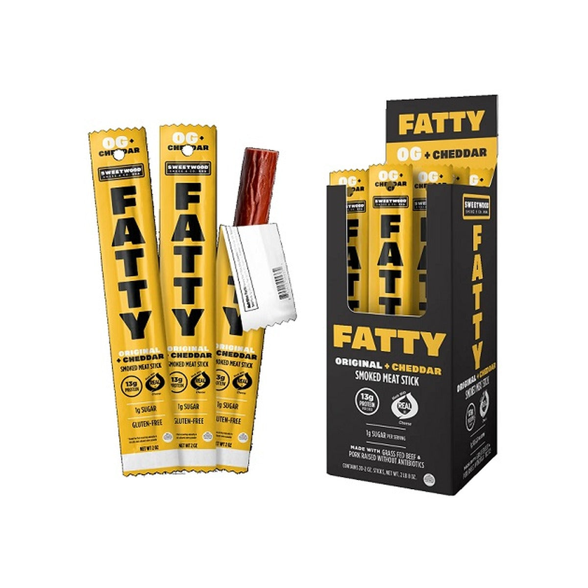 Fatty Meat Stick Original + Cheddar 2oz pack — full package