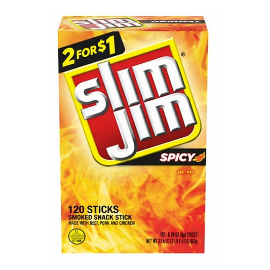 Slim Jim Spicy .28oz 120-Count Box pack — full package