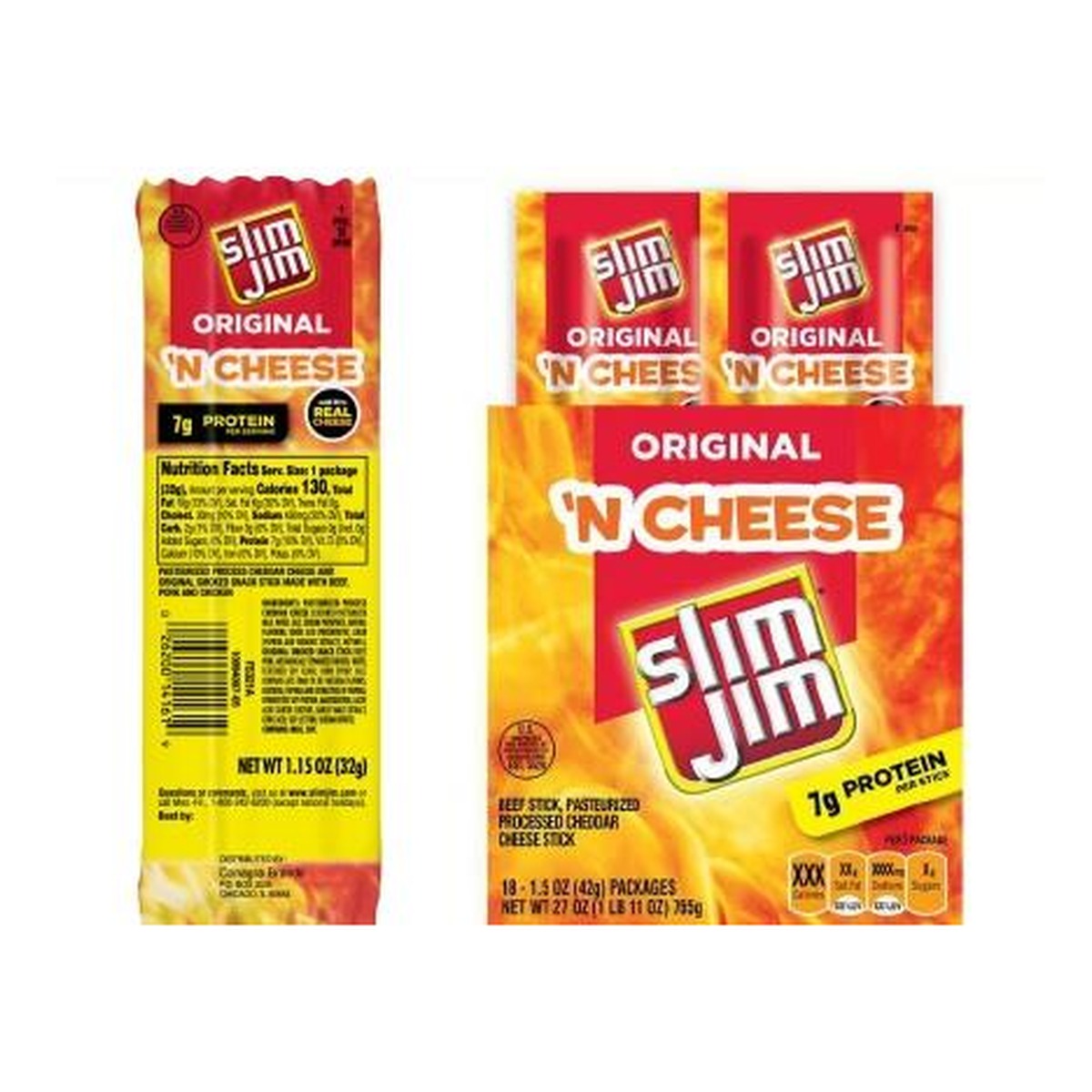 Slim Jim Original 'N Cheese 1.15oz pack — full package