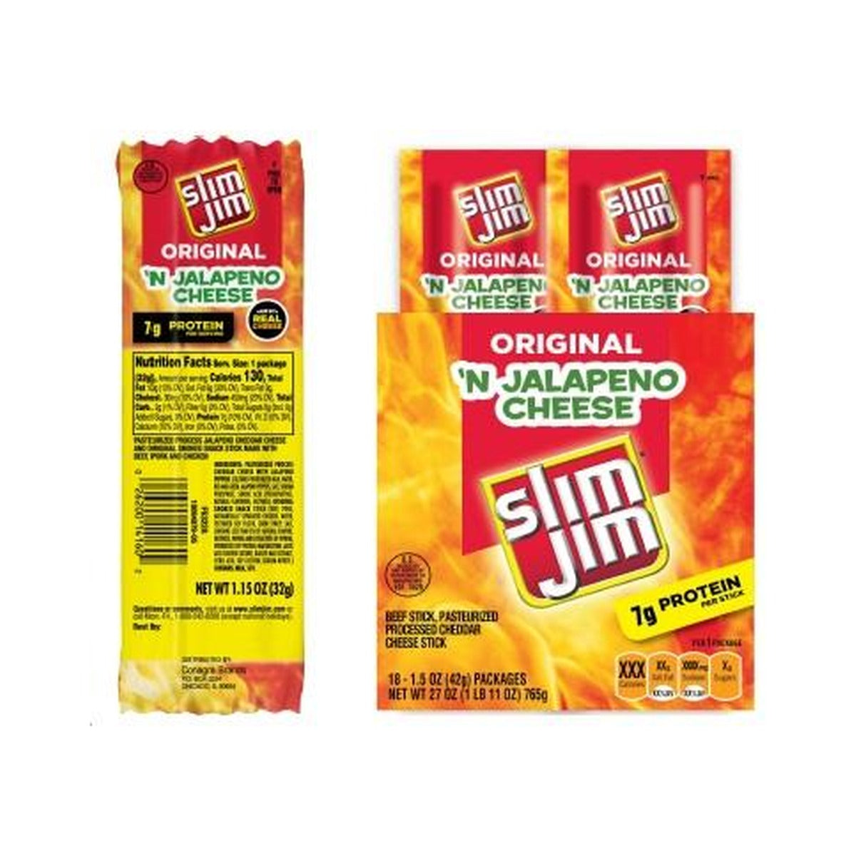 Slim Jim Original 'N Jalapeno Cheese 1.15oz pack — full package