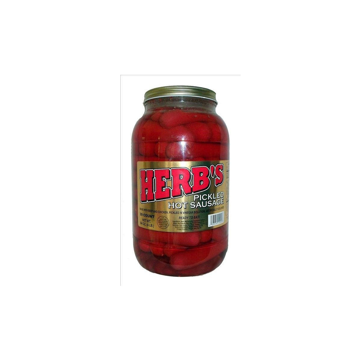Herb's Pickled Hot Sausage 1 Gallon Jar pack — full package