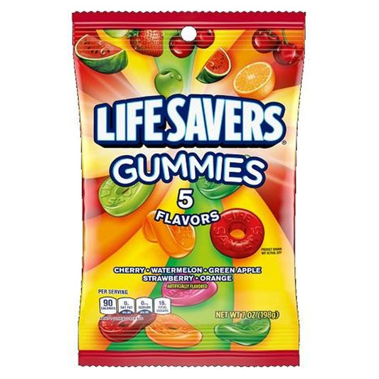 Life Savers Gummies 5 Flavors 7oz Peg Bag pack — full package