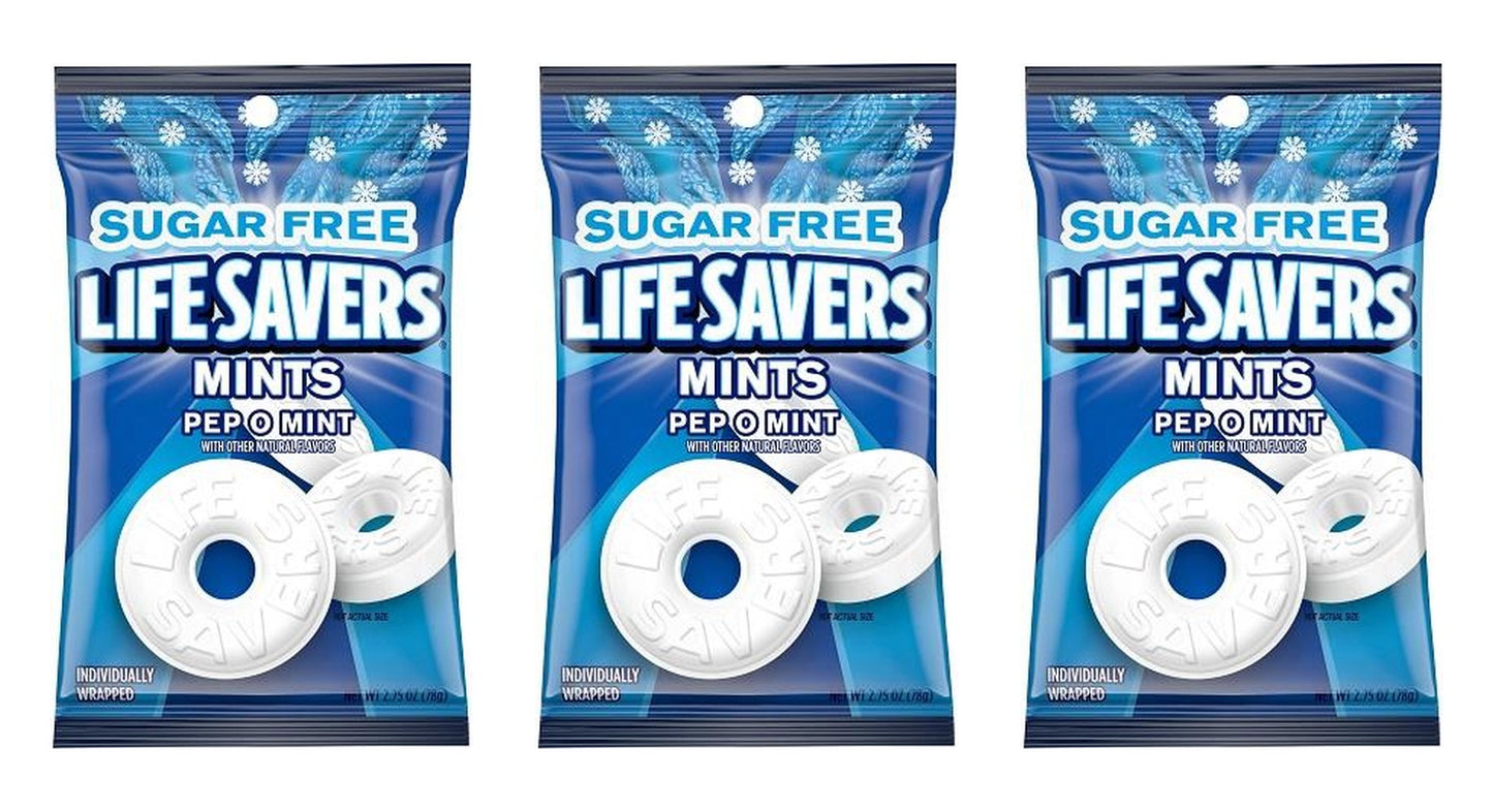 Life Savers Pep-O-Mint Sugar-Free Mints 2.75oz Bags — 3-Pack