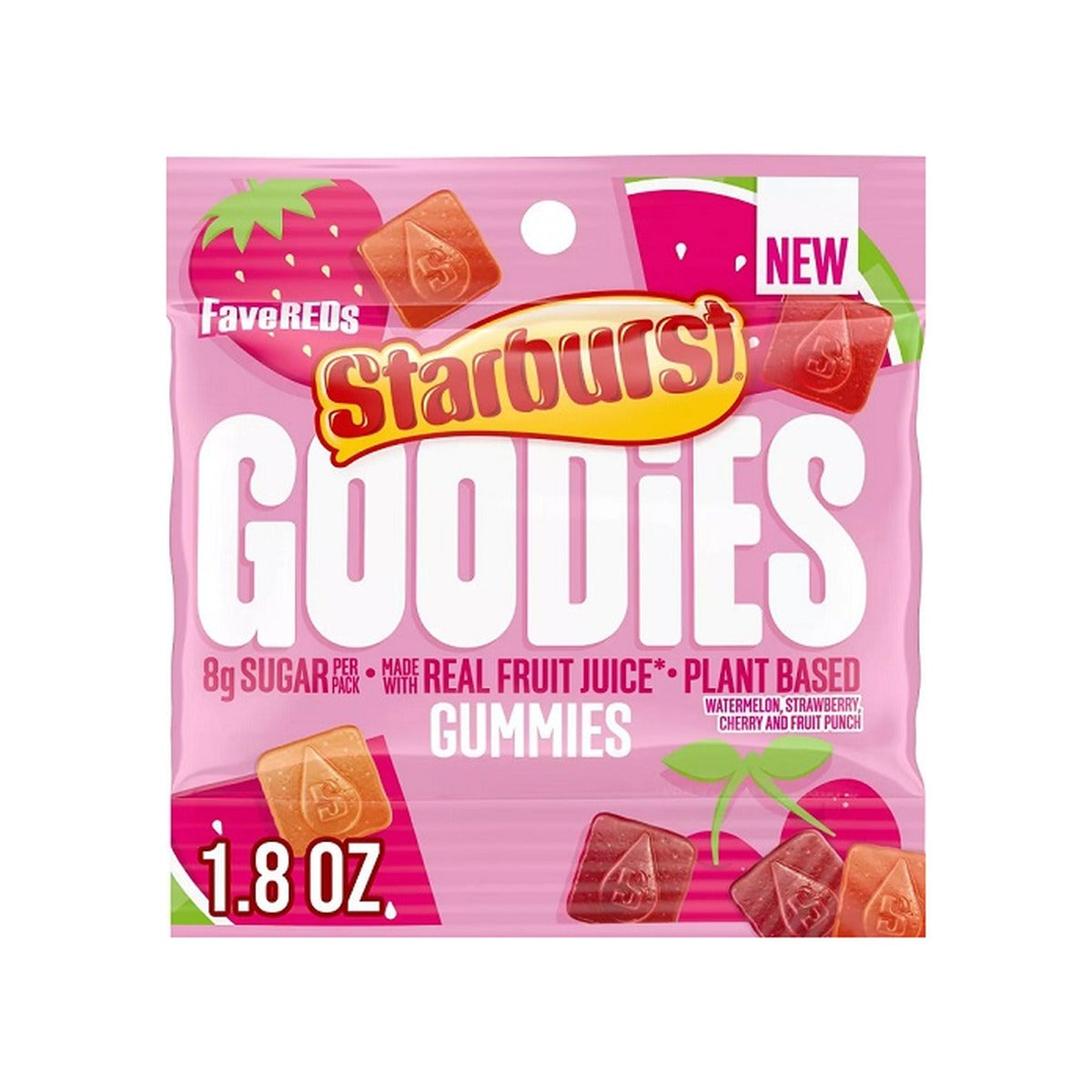 Starburst Goodies FaveReds Gummies 1.8oz Peg Bag pack — full package