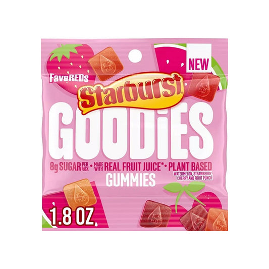 Starburst Goodies FaveReds Gummies 1.8oz Peg Bag pack — full package