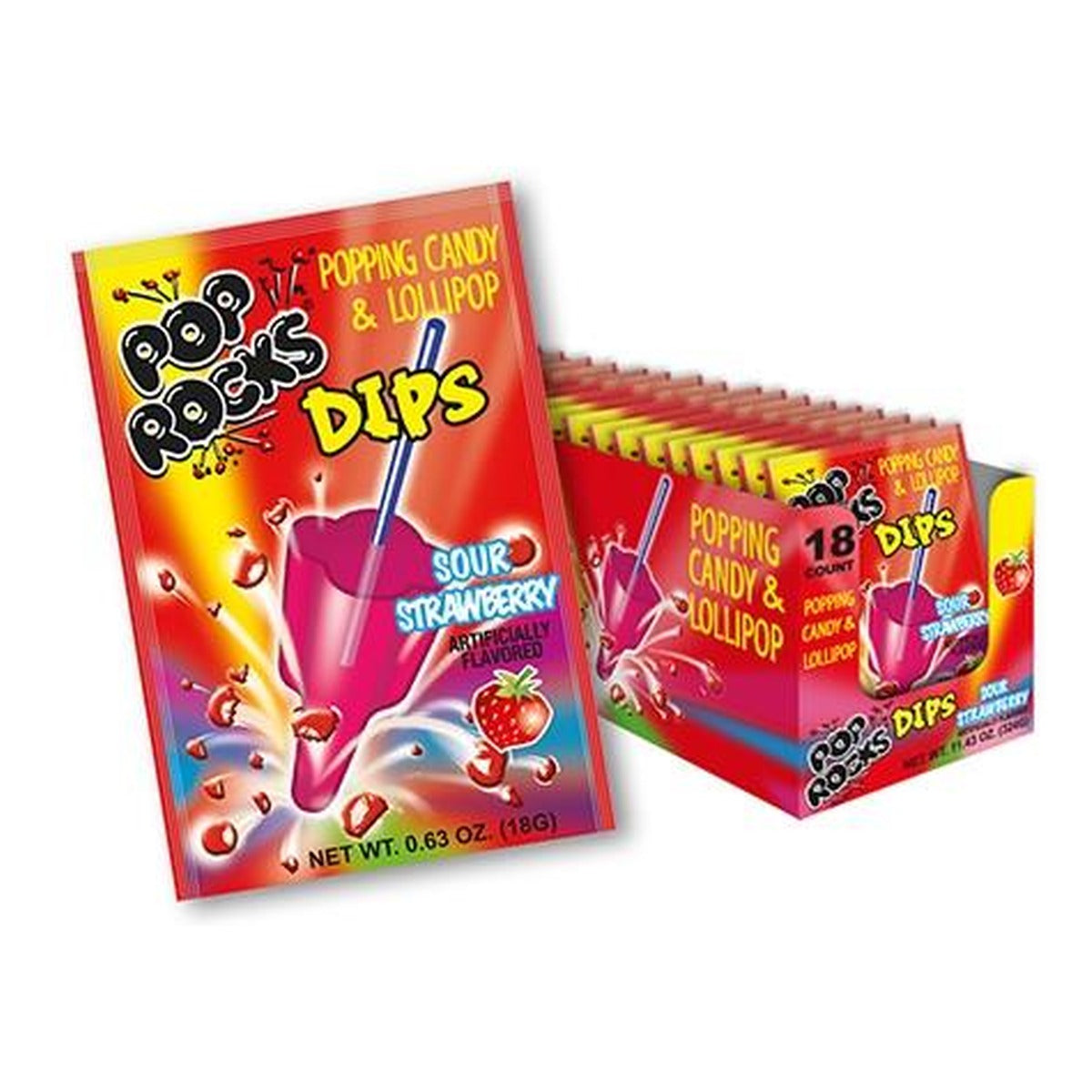 Pop Rocks Dips Sour Strawberry 0.63oz — full package