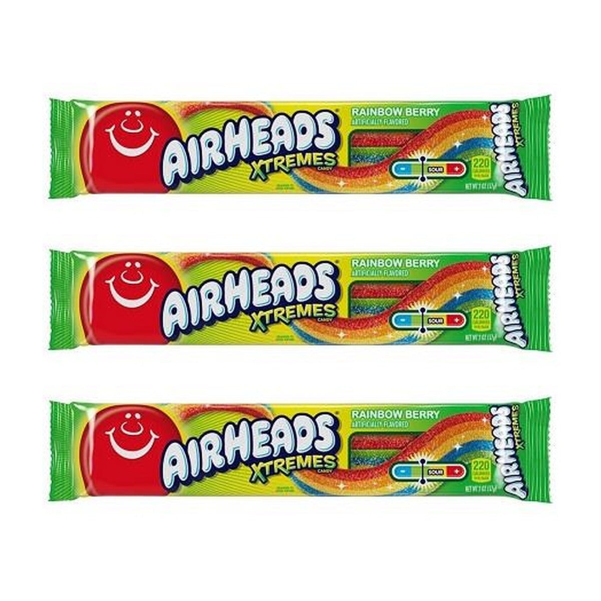 Airheads Extremes Sour Belts Rainbow Berry 2oz — 3-Pack