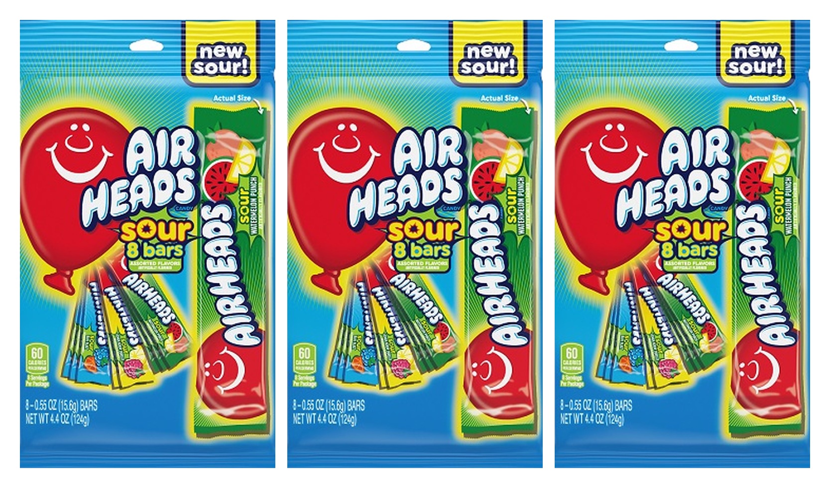 Airheads Sour 8 Bars Peg Bags 4.4oz — 3-Pack