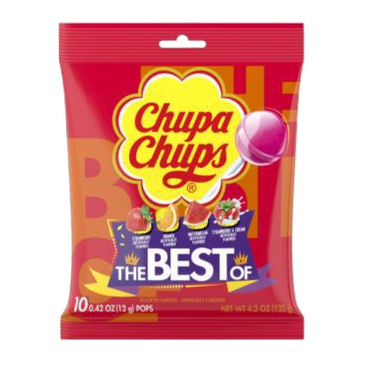 Chupa Chups Best Of 10-Count 4.2oz Peg Bag pack — full package
