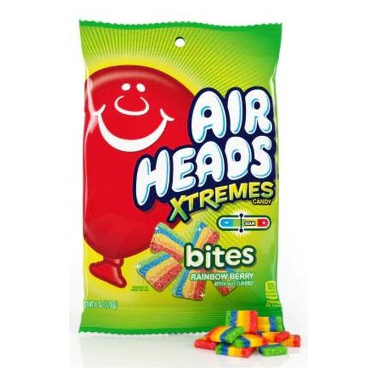 Airheads Xtremes Bites Rainbow Berry 6oz Peg Bag pack — full package