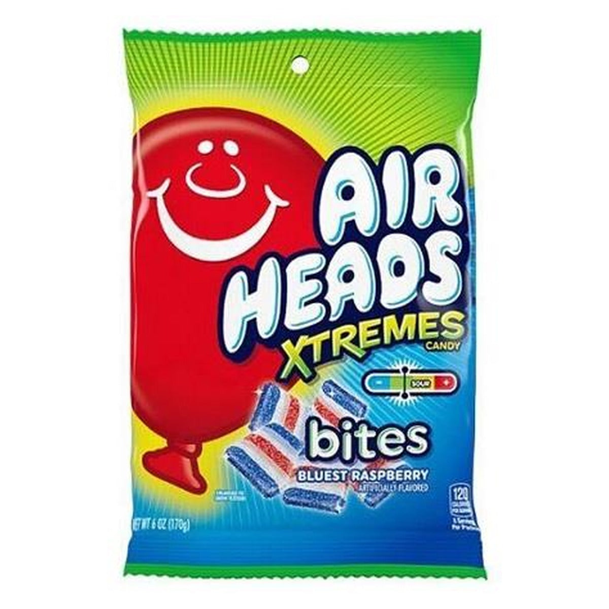 Airheads Xtremes Bites Bluest Raspberry 6oz Peg Bag pack — full package