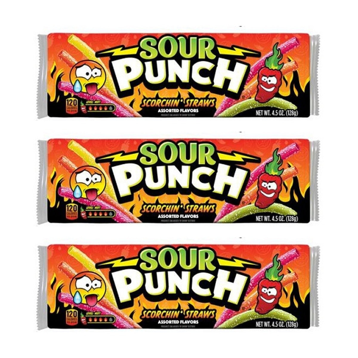 Sour Punch Scorchin' Straws 4.5oz — 3-Pack