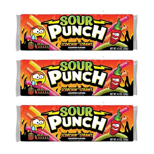 Sour Punch Scorchin' Straws 4.5oz — 3-Pack