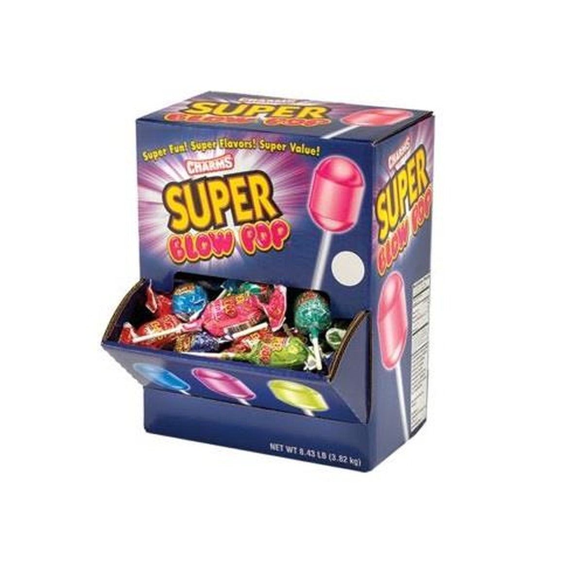 Charms Super Blow Pop Assorted Display 1.12oz 100ct — full package