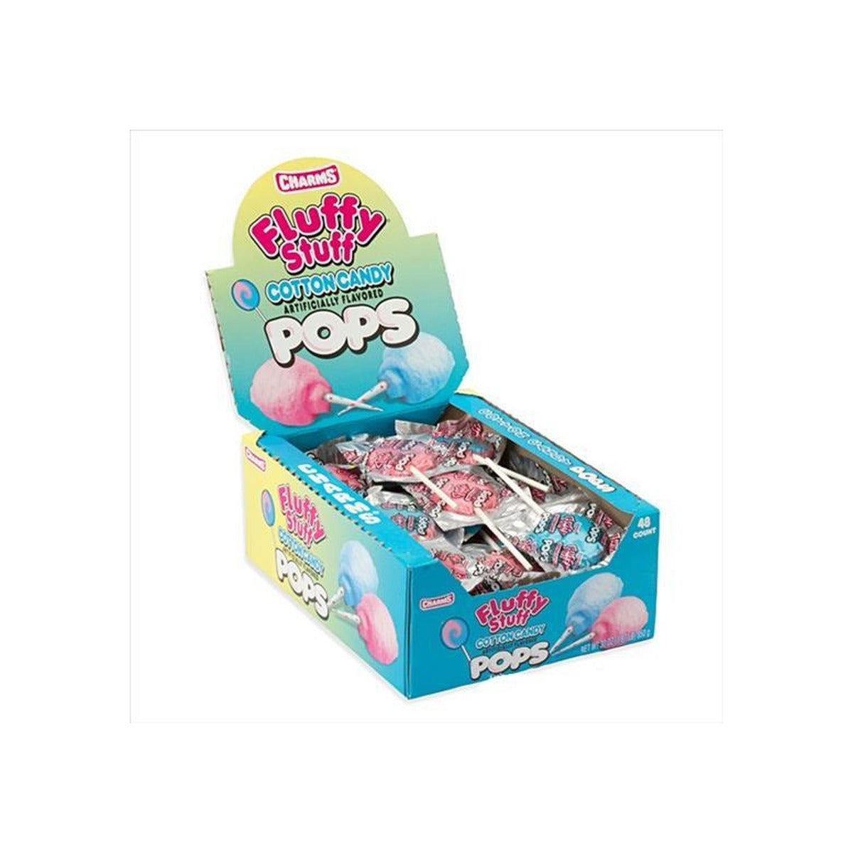 Charms Flat Fluffy Stuff Pops 0.65oz 48ct — full package