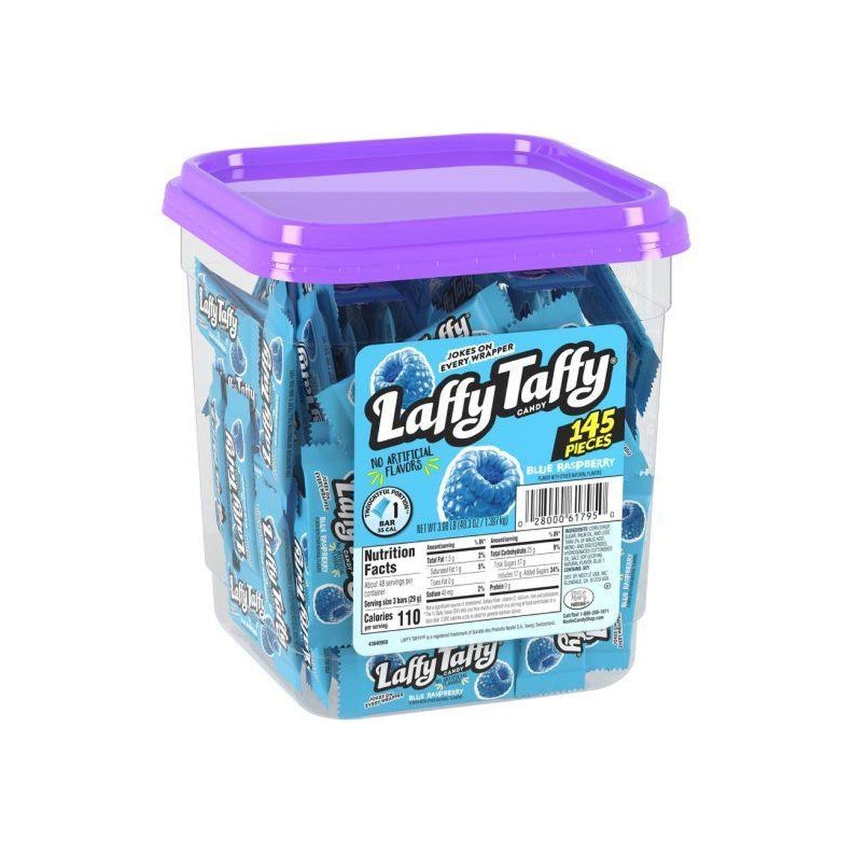 Laffy Taffy Blue Raspberry Mini Bars 145ct Jar — full package