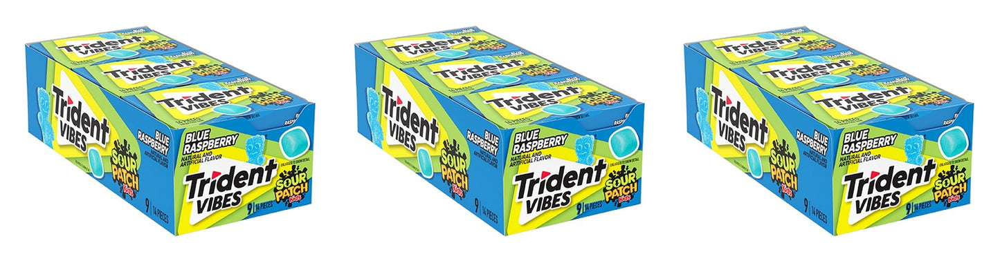 Trident Vibes Sour Patch Kids Blue Raspberry Sugar-Free Gum 14pc Packs — 3-Pack
