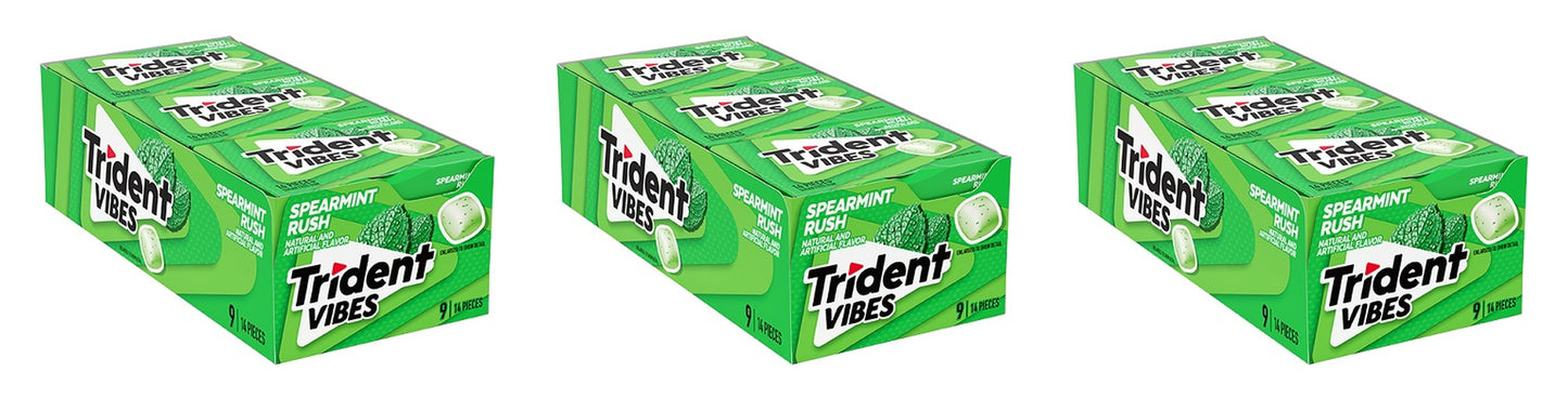 Trident Vibes Spearmint Rush Sugar-Free Gum 14pc Packs — 3-Pack