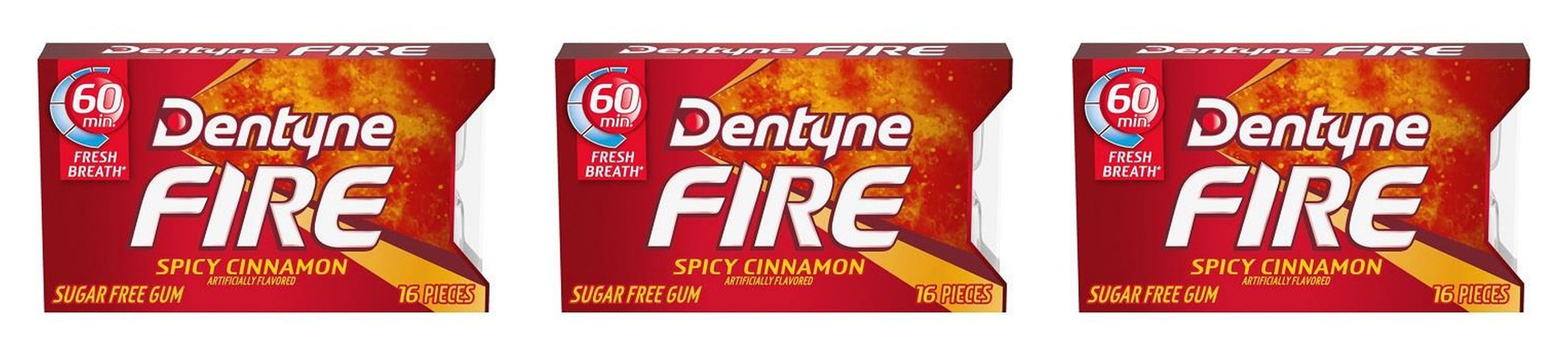 Dentyne Ice Fire Spicy Cinnamon Sugar-Free Gum 16-Piece Packs — 3-Pack