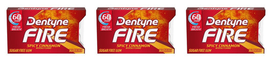 Dentyne Ice Fire Spicy Cinnamon Sugar-Free Gum 16-Piece Packs — 3-Pack