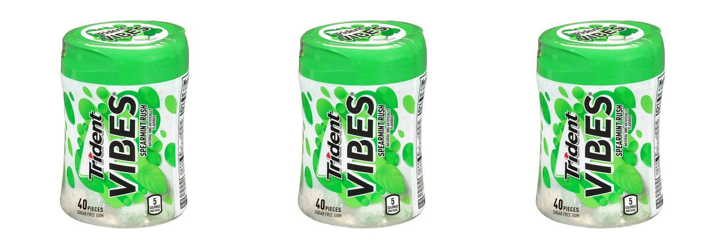 Trident Vibes Spearmint Rush Sugar-Free Gum 40pc Bottles — 3-Pack