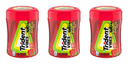 Trident Vibes Sour Patch Kids Redberry Sugar-Free Gum 40pc Bottles — 3-Pack