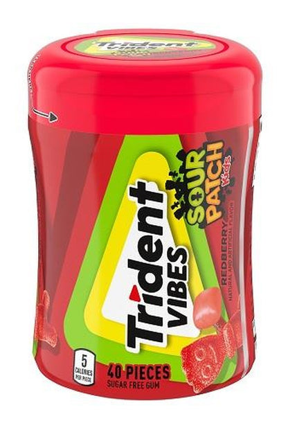 Trident Vibes Sour Patch Kids Redberry Sugar-Free Gum 40pc Bottles — pack