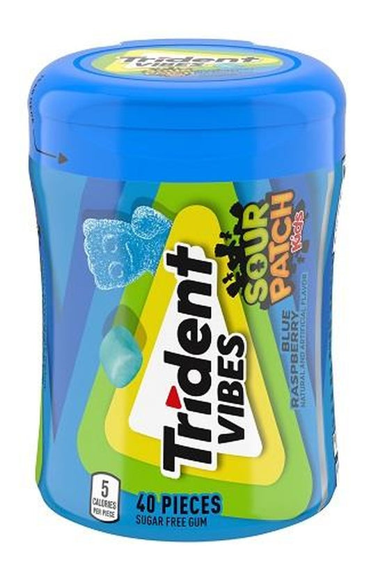 Trident Vibes Sour Patch Kids Blue Raspberry Sugar-Free Gum 40pc Bottles — pack