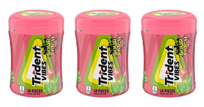 Trident Vibes Sour Patch Kids Watermelon Sugar-Free Gum 40pc Bottles — 3-Pack