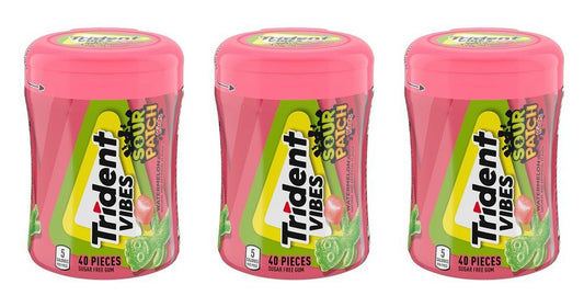 Trident Vibes Sour Patch Kids Watermelon Sugar-Free Gum 40pc Bottles — 3-Pack