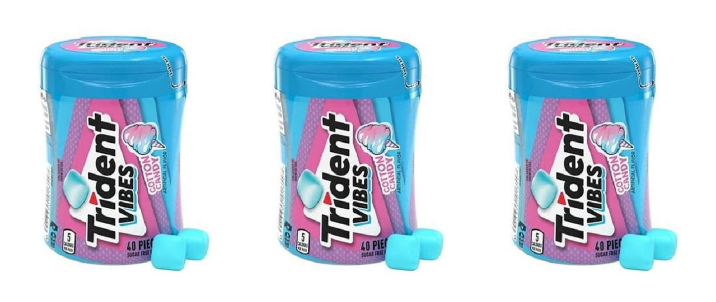 Trident Vibes Cotton Candy Sugar-Free Gum 40pc Bottles — 3-Pack