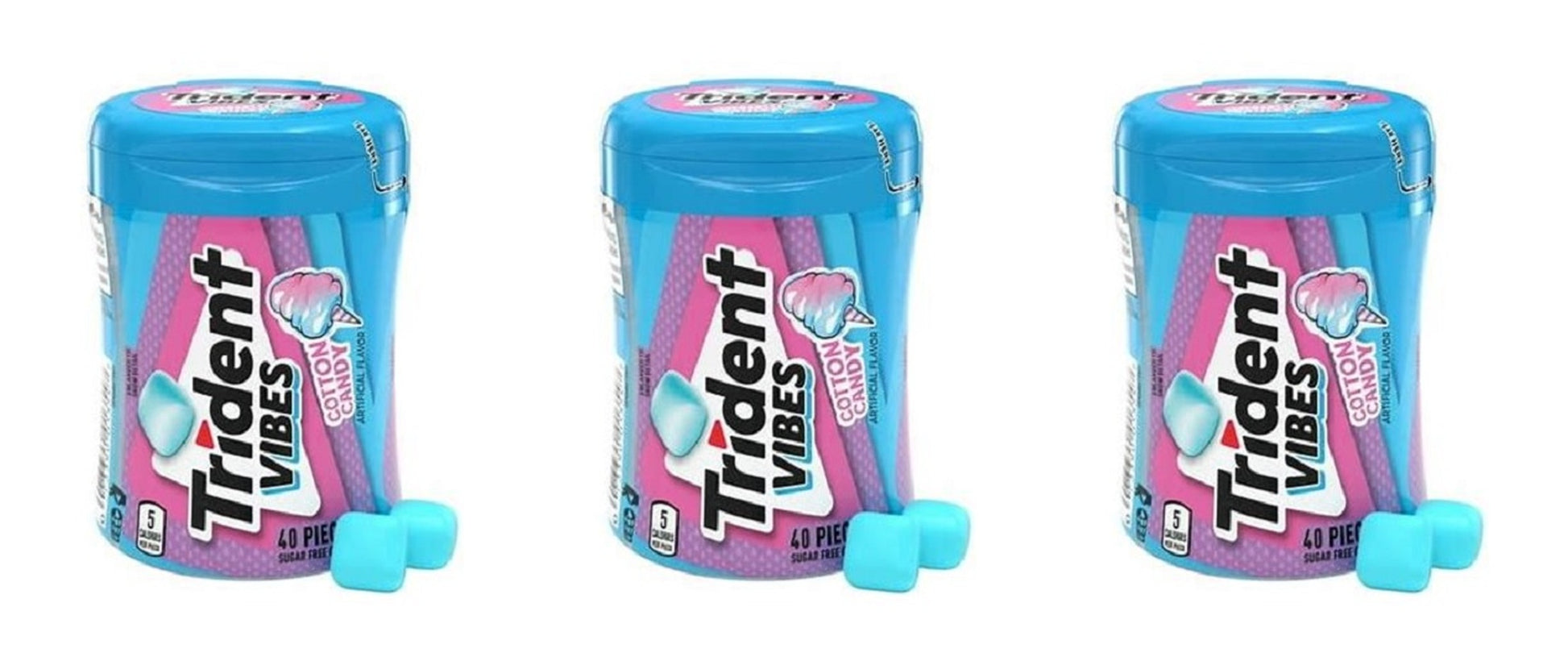 Trident Vibes Cotton Candy Sugar-Free Gum 40pc Bottles — 3-Pack
