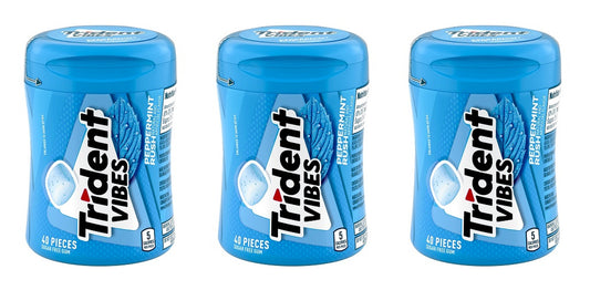 Trident Vibes Peppermint Rush Sugar-Free Gum 40pc Bottles — 3-Pack