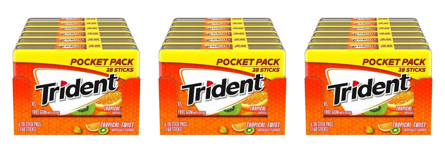 Trident Tropical Twist Sugar-Free Gum 28-Stick Packs — 3-Pack