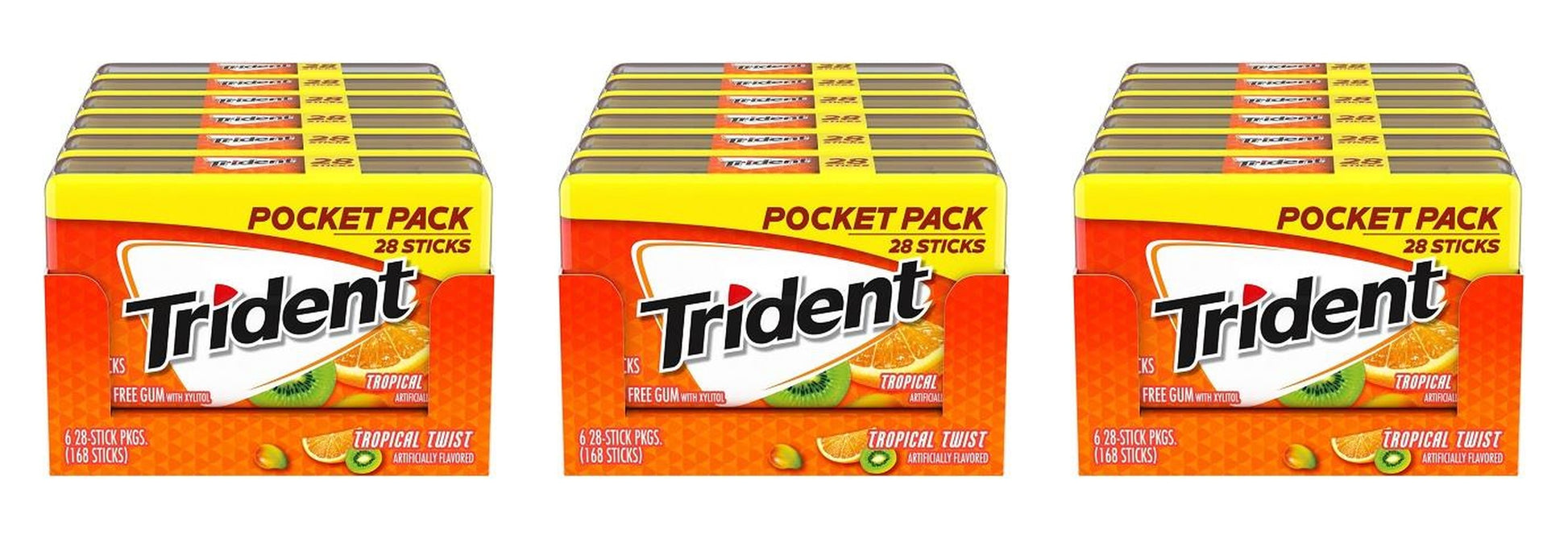 Trident Tropical Twist Sugar-Free Gum 28-Stick Packs — 3-Pack