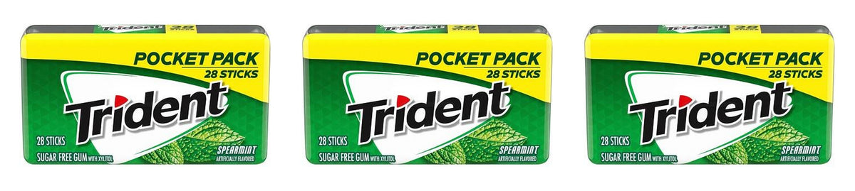 Trident Spearmint Sugar-Free Gum 28-Stick Packs — 3-Pack