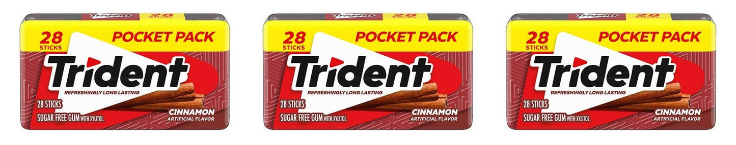Trident Cinnamon Sugar-Free Gum 28-Stick Packs — 3-Pack