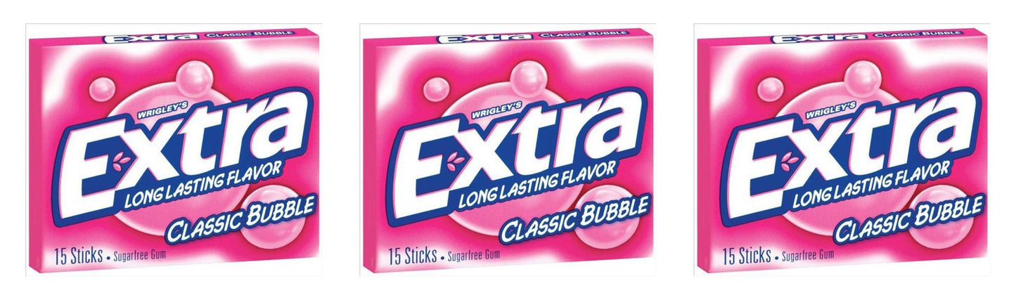 Extra Classic Bubble Sugar-Free Gum Party Packs 15-Stick — 3-Pack