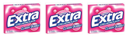 Extra Classic Bubble Sugar-Free Gum Party Packs 15-Stick — 3-Pack